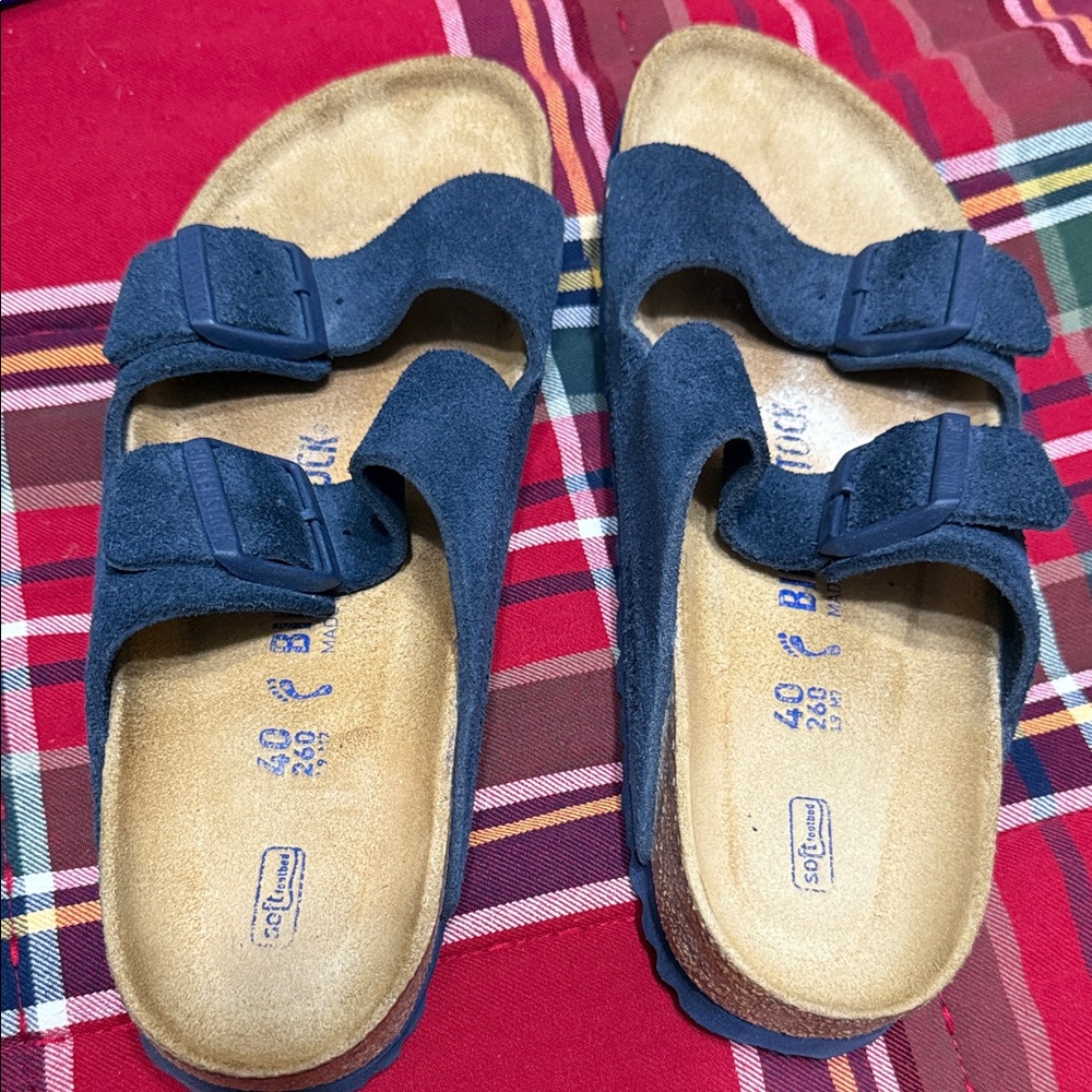 Birkenstock Navy Blue Suede Flats
